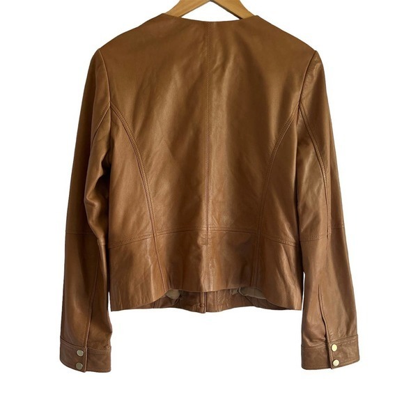 Halogen Size Large Moto Tan Genuine Leather Coat Jacket Gold Hardware - Picture 2 of 9